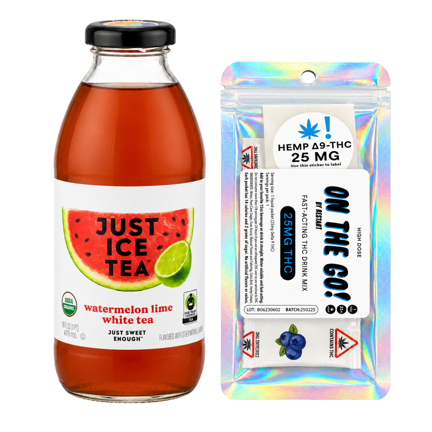 Just Ice Tea Organic + On-The-Go 25MG THC Drink Mix / Watermelon Lime White Tea + THC Packet